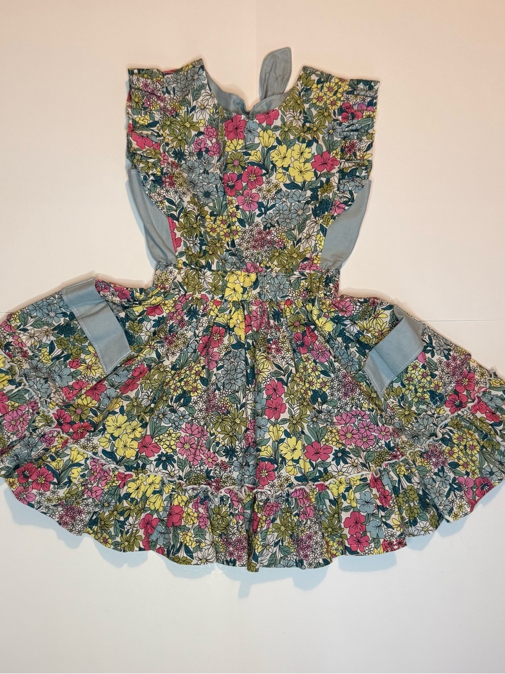Girls Floral Ruffle Sundress in Yellow, Pink & Blue